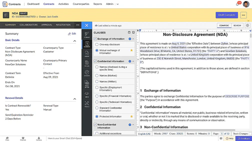 screenshot of Zoho Contracts